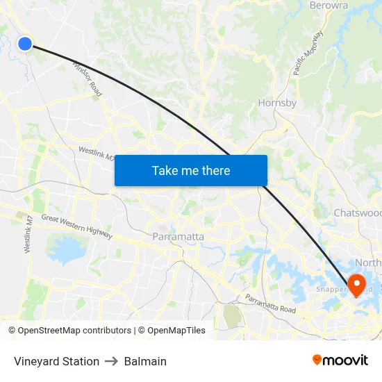Vineyard Station to Balmain map