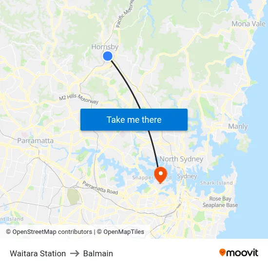 Waitara Station to Balmain map