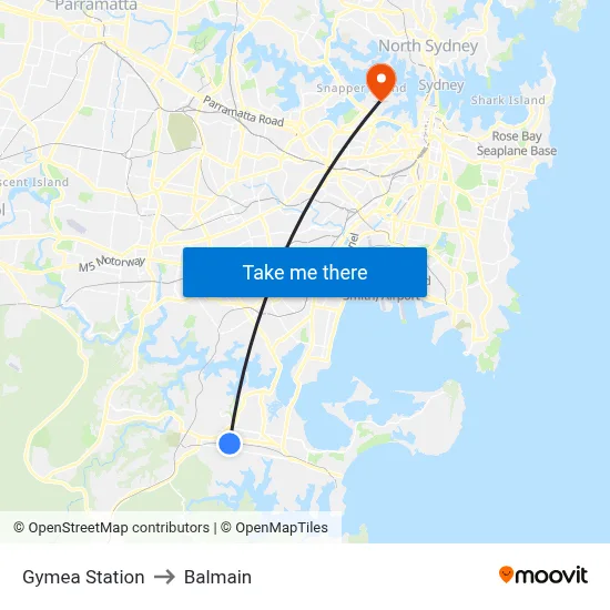Gymea Station to Balmain map