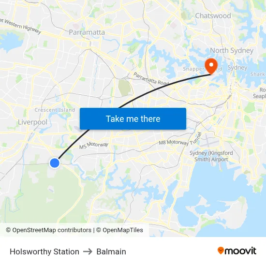 Holsworthy Station to Balmain map