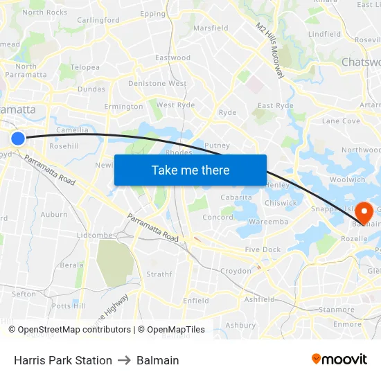 Harris Park Station to Balmain map