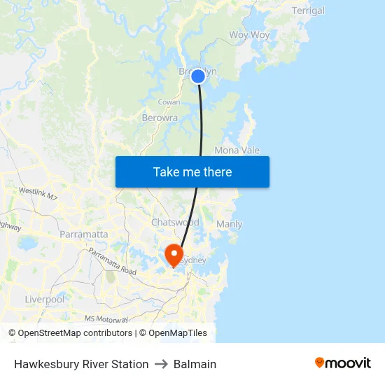 Hawkesbury River Station to Balmain map