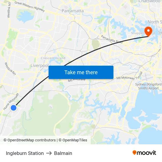 Ingleburn Station to Balmain map