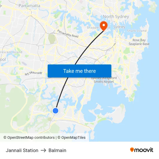Jannali Station to Balmain map