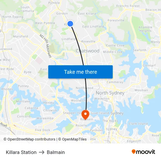 Killara Station to Balmain map