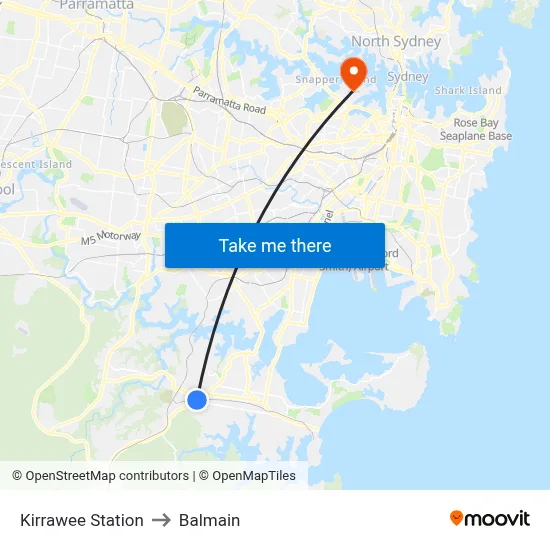 Kirrawee Station to Balmain map