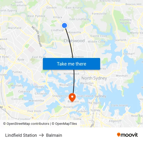 Lindfield Station to Balmain map