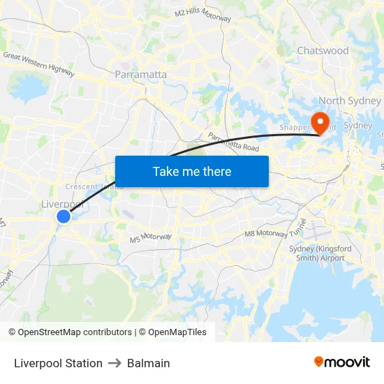 Liverpool Station to Balmain map