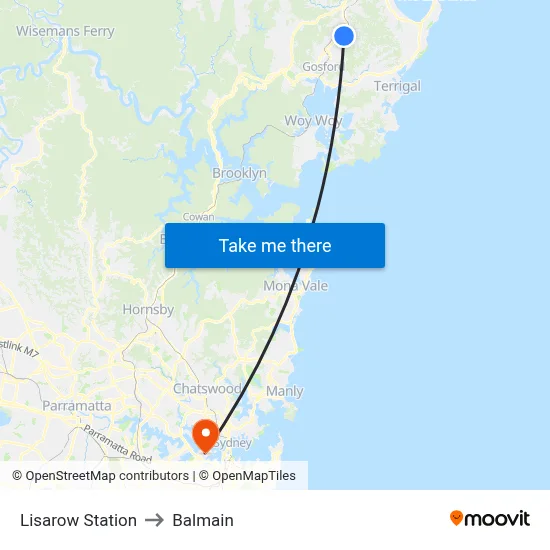 Lisarow Station to Balmain map