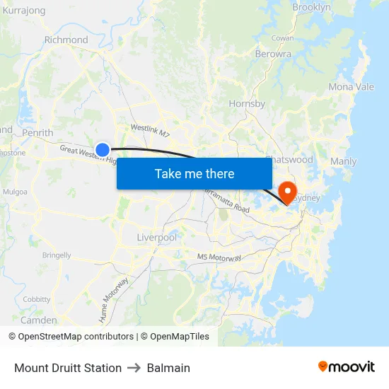 Mount Druitt Station to Balmain map