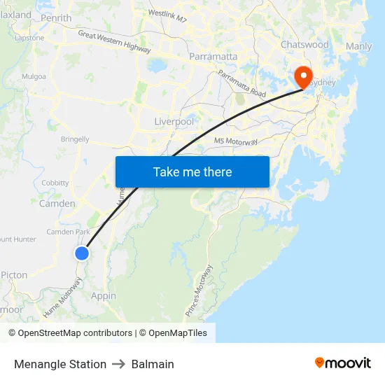 Menangle Station to Balmain map