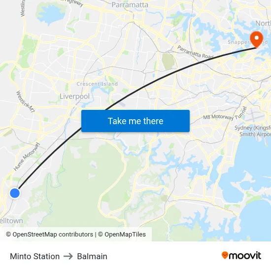 Minto Station to Balmain map