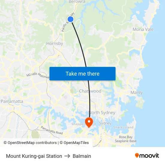 Mount Kuring-gai Station to Balmain map