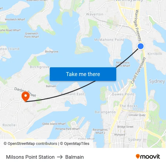 Milsons Point Station to Balmain map