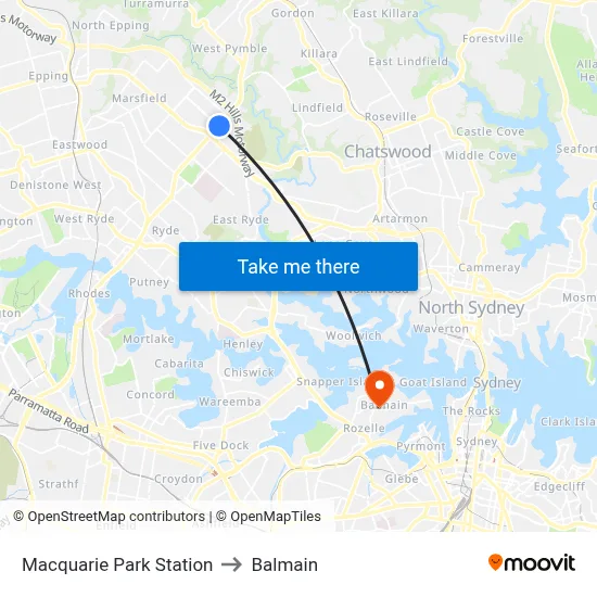 Macquarie Park Station to Balmain map