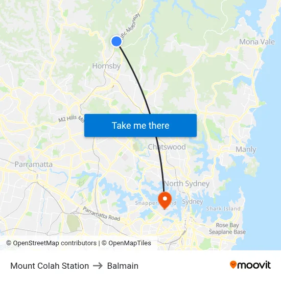 Mount Colah Station to Balmain map