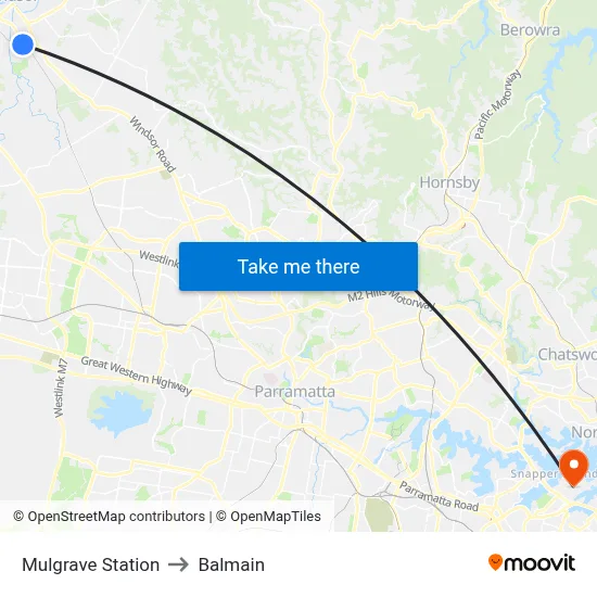 Mulgrave Station to Balmain map