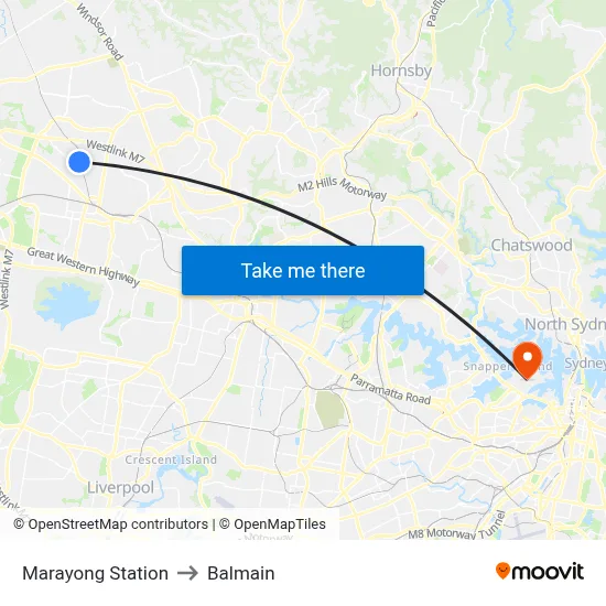 Marayong Station to Balmain map