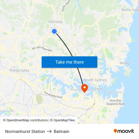Normanhurst Station to Balmain map