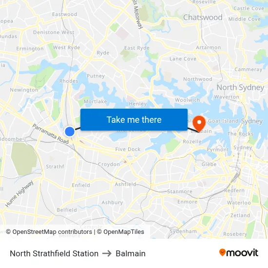 North Strathfield Station to Balmain map