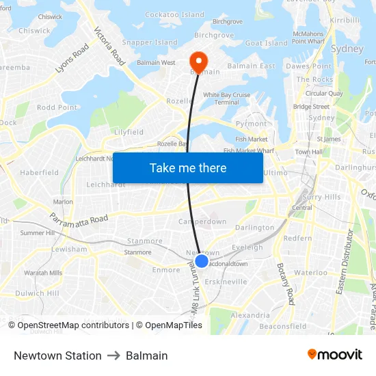 Newtown Station to Balmain map