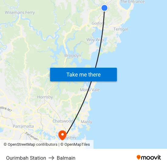 Ourimbah Station to Balmain map