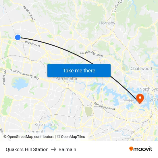 Quakers Hill Station to Balmain map