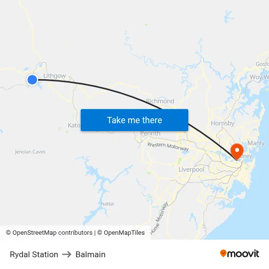 Rydal Station to Balmain map