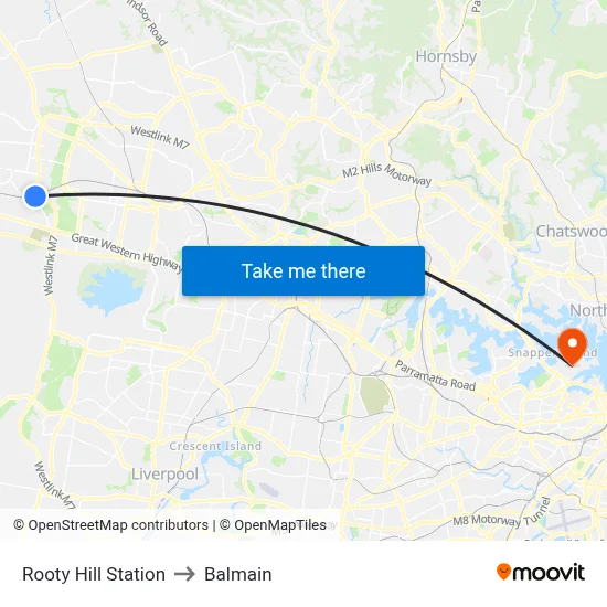 Rooty Hill Station to Balmain map