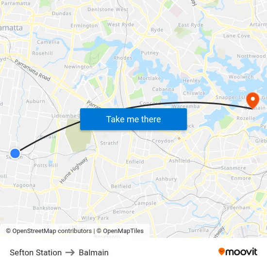 Sefton Station to Balmain map