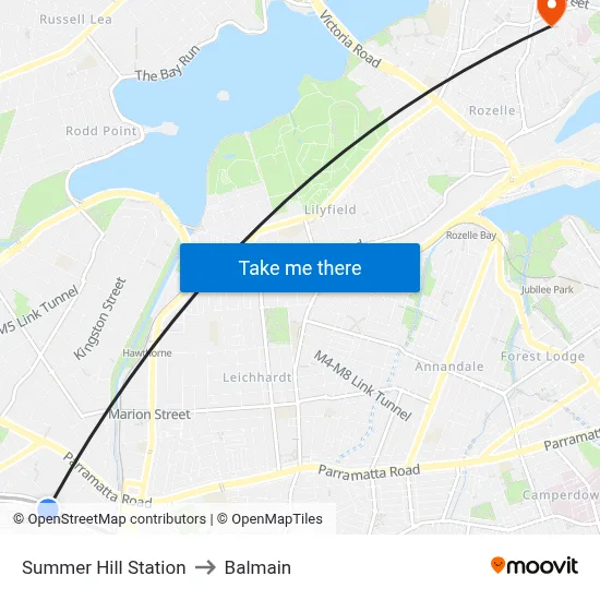 Summer Hill Station to Balmain map