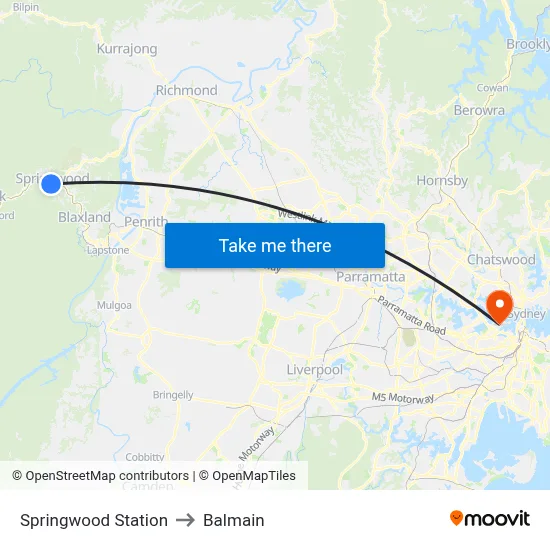 Springwood Station to Balmain map