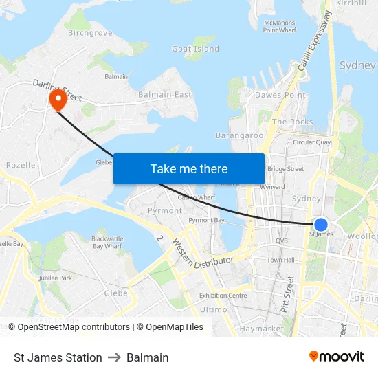 St James Station to Balmain map