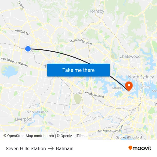 Seven Hills Station to Balmain map
