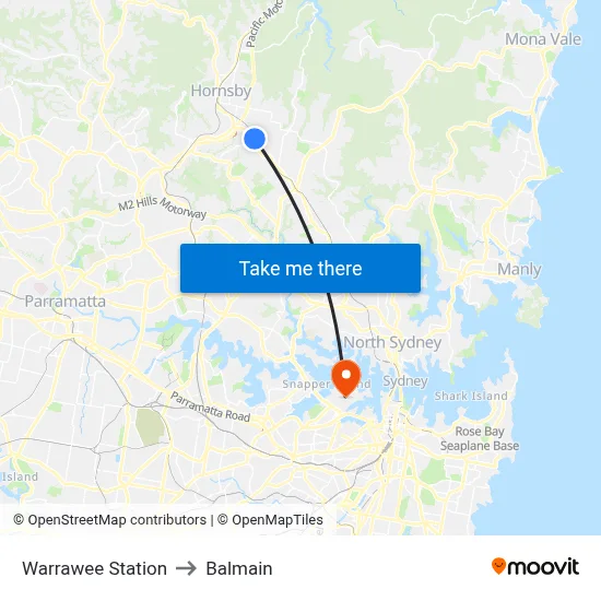 Warrawee Station to Balmain map