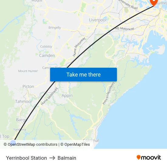 Yerrinbool Station to Balmain map