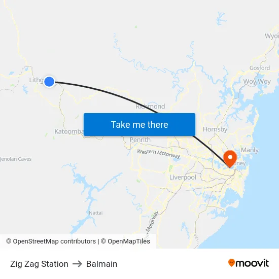Zig Zag Station to Balmain map