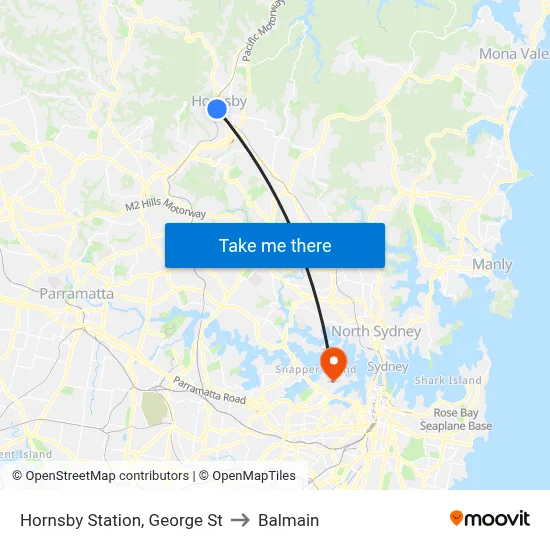 Hornsby Station, George St to Balmain map