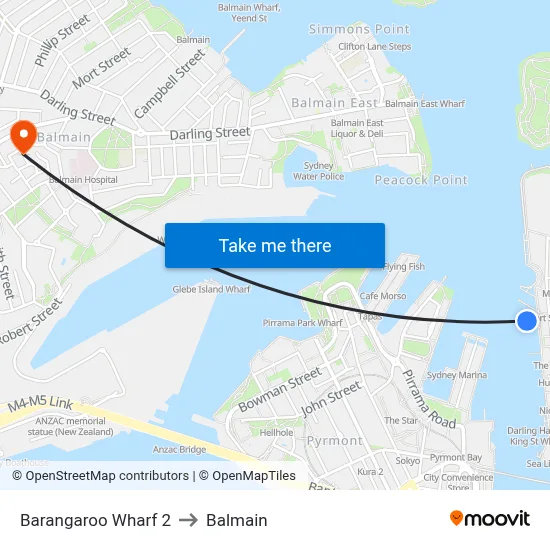 Barangaroo Wharf 2 to Balmain map