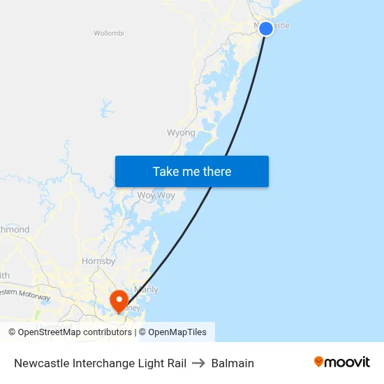 Newcastle Interchange Light Rail to Balmain map