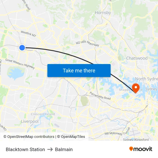 Blacktown Station to Balmain map