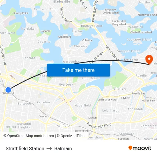 Strathfield Station to Balmain map