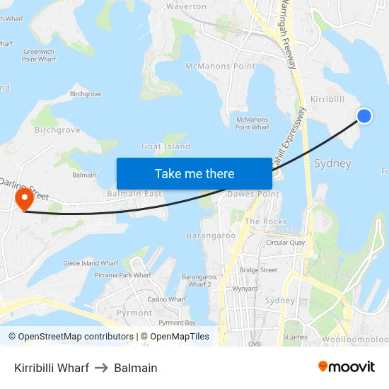 Kirribilli Wharf to Balmain map