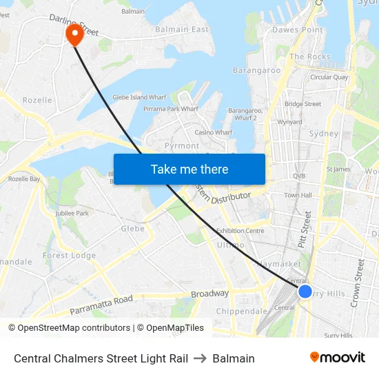 Central Chalmers Street Light Rail to Balmain map