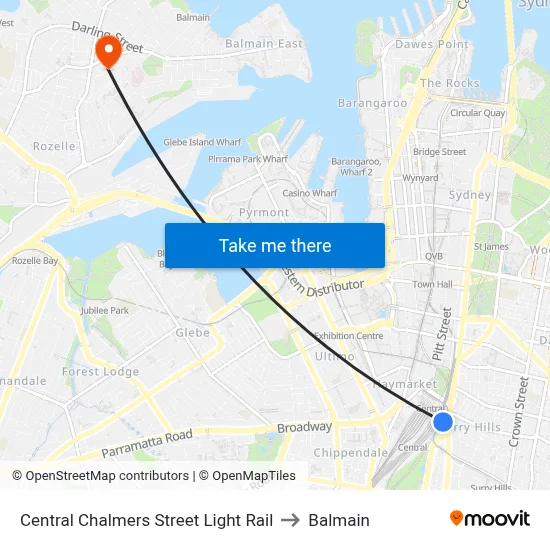 Central Chalmers Street Light Rail to Balmain map