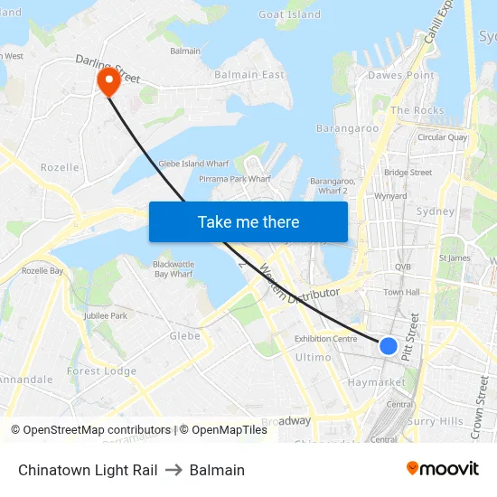 Chinatown Light Rail to Balmain map