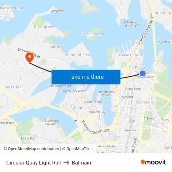 Circular Quay Light Rail to Balmain map