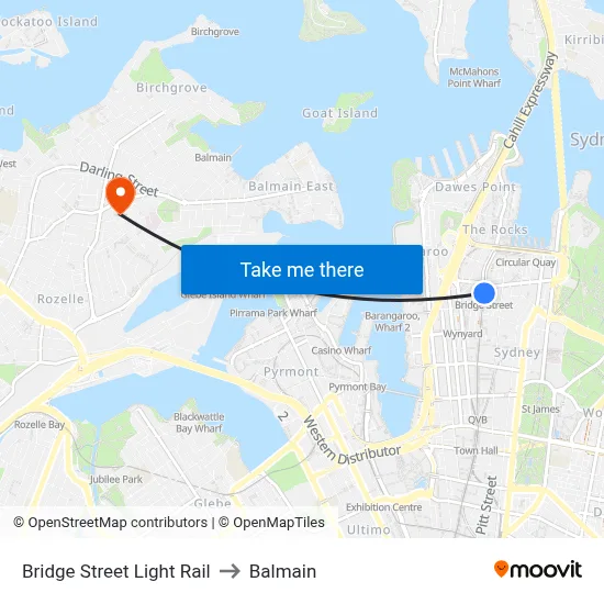 Bridge Street Light Rail to Balmain map