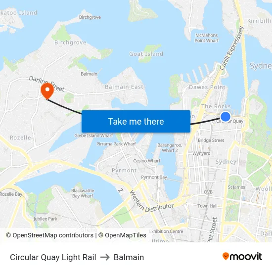 Circular Quay Light Rail to Balmain map