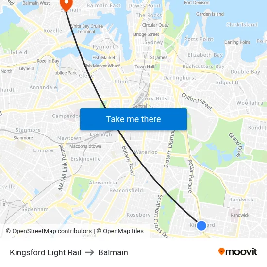 Kingsford Light Rail to Balmain map